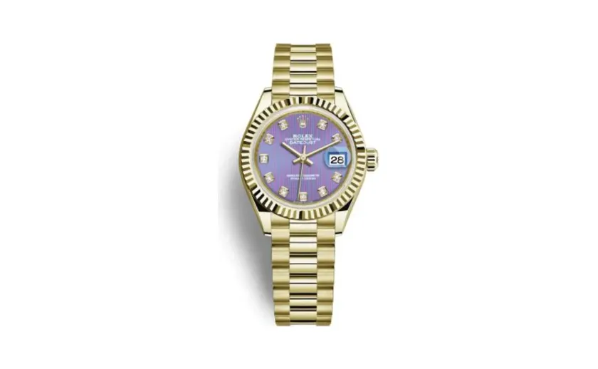 Rolex Lady-Datejust 28 Yellow Gold Fluted / President / Lavender Diamond