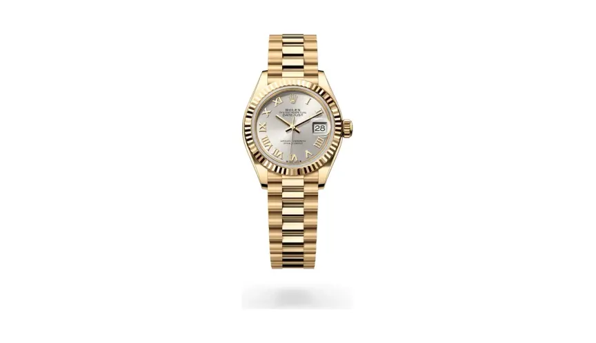 Rolex Lady-Datejust Oyster, 28 mm, yellow gold, 18 kt yellow gold, Silver dial