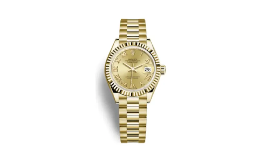 Rolex Lady-Datejust 28 Yellow Gold Fluted / President / Champagne Roman