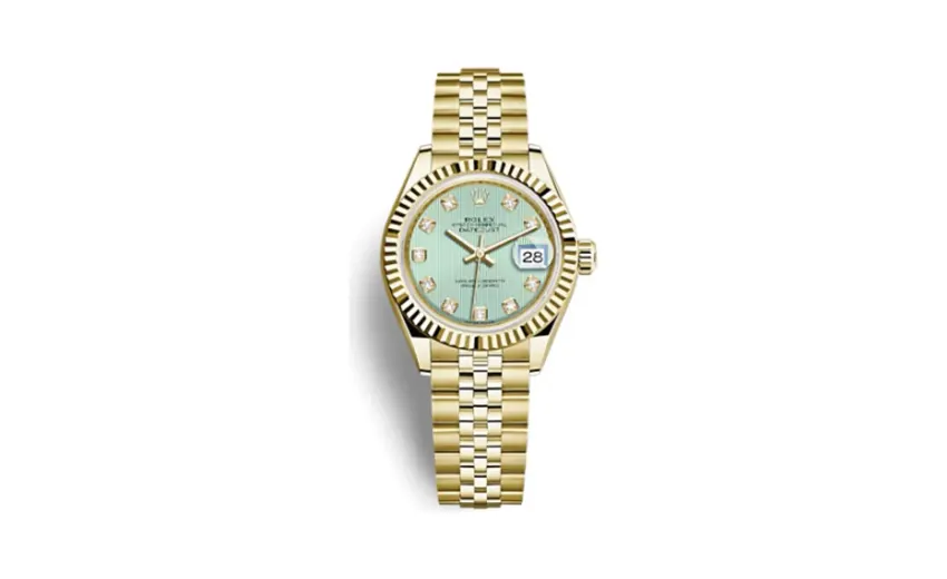 Rolex Lady-Datejust 28 Yellow Gold Fluted / Jubilee / Green Diamond