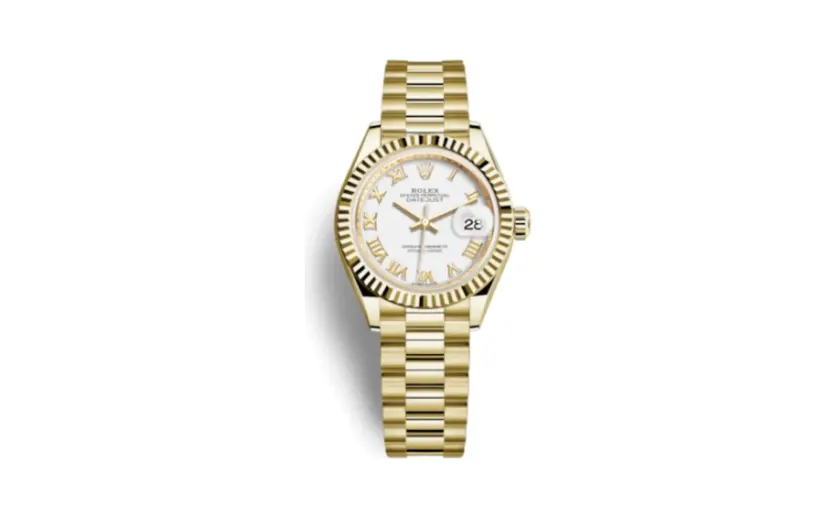 Rolex Lady-Datejust 28 Yellow Gold Fluted / President / White Roman