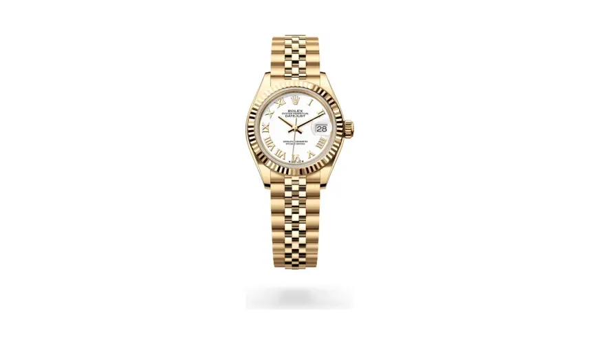 Rolex Lady-Datejust Oyster, 28 mm, yellow gold, 18 kt yellow gold, White lacquer dial