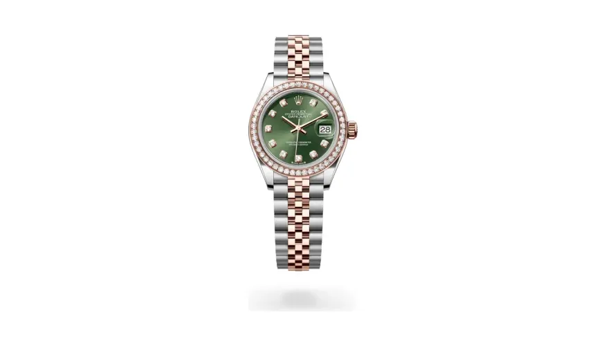 Rolex Lady-Datejust Oyster, 28 mm, Oystersteel, Everose gold and diamonds, Everose Rolesor, Olive green dial