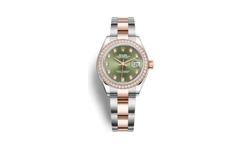 Rolex Lady-Datejust 28 Rolesor Rose Diamond / Oyster / Olive Diamond