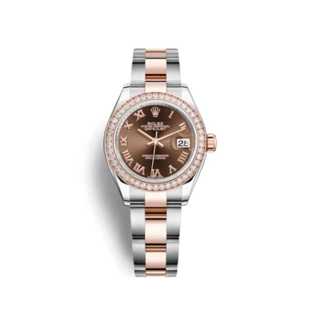 Rolex Lady-Datejust 28 Rolesor Rose Diamond / Oyster / Chocolate Roman