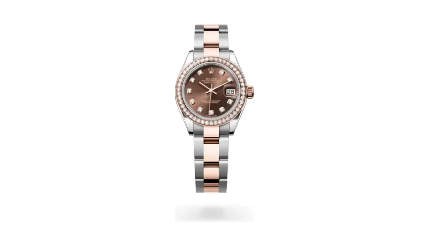 Rolex Lady-Datejust Oyster, 28 mm, Oystersteel, Everose gold and diamonds, Everose Rolesor, Chocolate dial