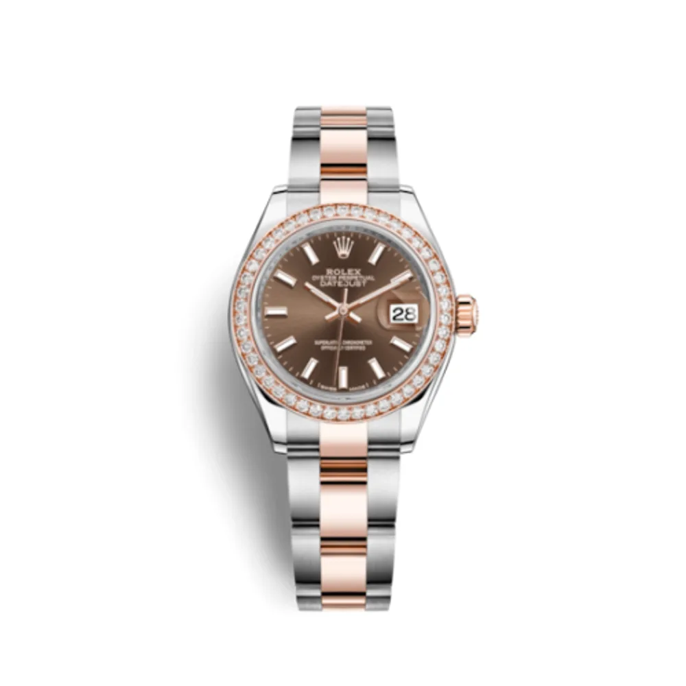 Rolex Lady-Datejust 28 Rolesor Rose Diamond / Oyster / Chocolate