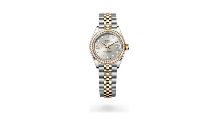 Rolex Lady-Datejust Oyster, 28 mm, Oystersteel, yellow gold and diamonds, Yellow Rolesor, Silver dial
