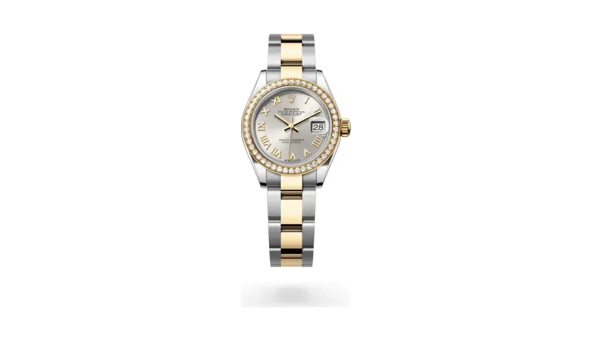 Rolex Lady-Datejust Oyster, 28 mm, Oystersteel, yellow gold and diamonds, Yellow Rolesor, Silver dial