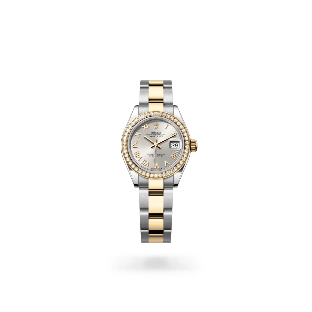 Rolex Lady-Datejust Oyster, 28 mm, Oystersteel, yellow gold and diamonds, Yellow Rolesor, Silver dial