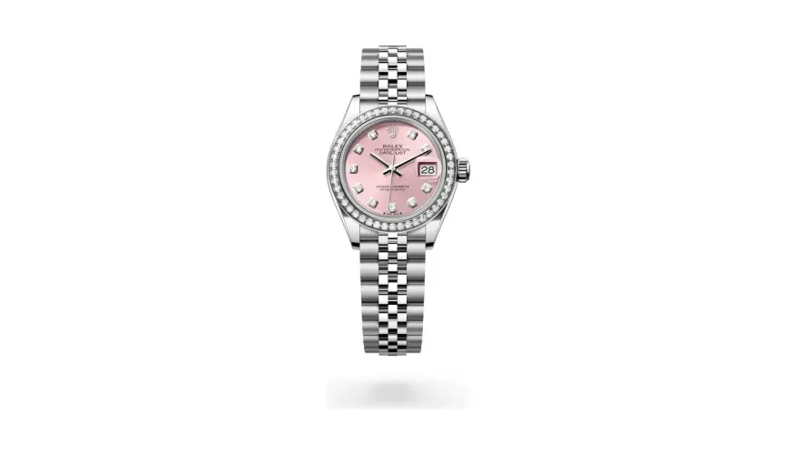 Rolex Lady-Datejust Oyster, 28 mm, Oystersteel, white gold and diamonds, White Rolesor, Pink dial