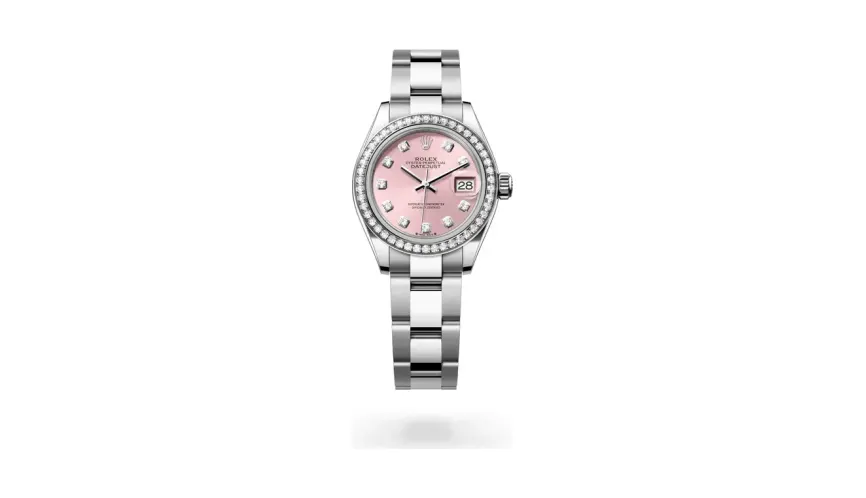 Rolex Lady-Datejust Oyster, 28 mm, Oystersteel, white gold and diamonds, White Rolesor, Pink dial