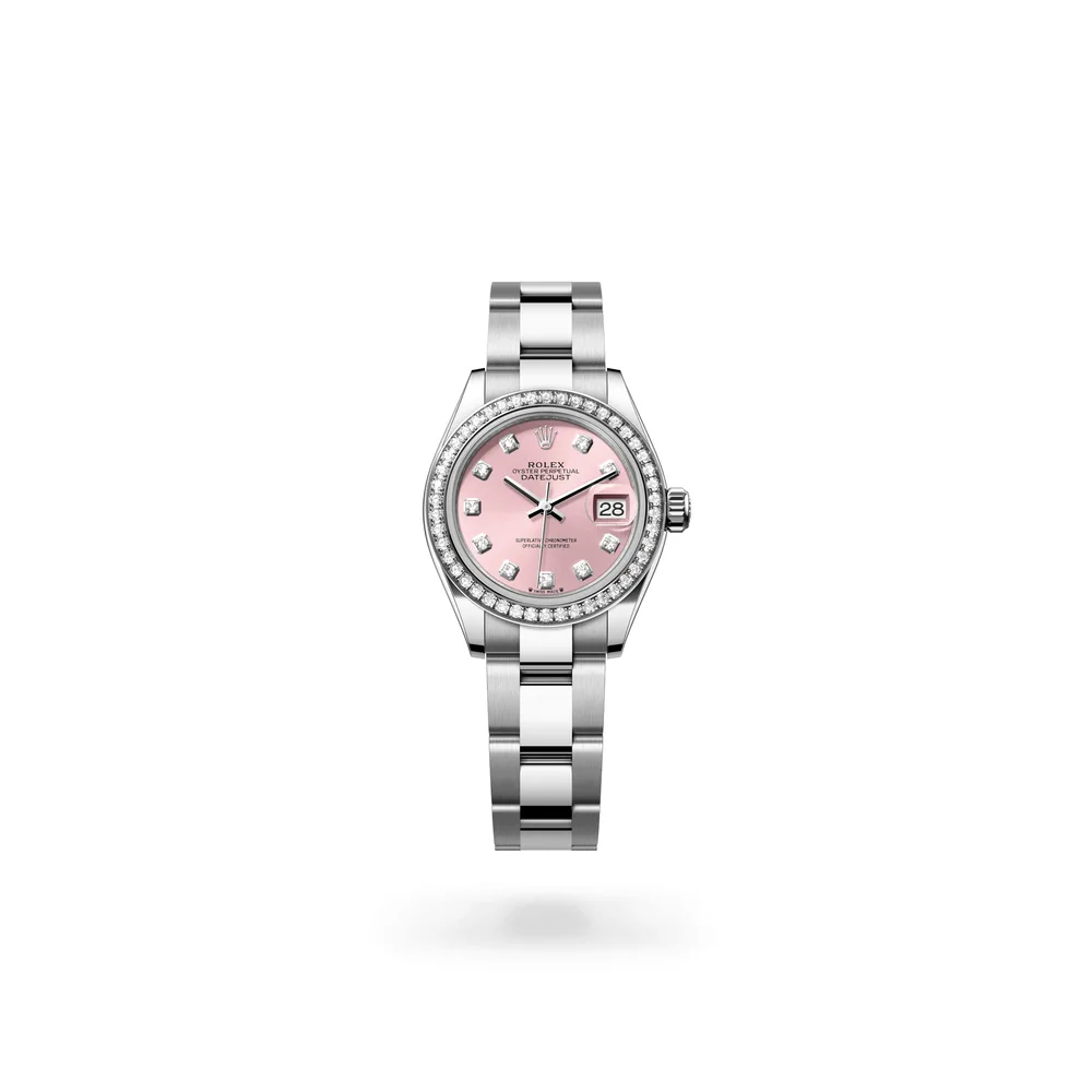 Rolex Lady-Datejust Oyster, 28 mm, Oystersteel, white gold and diamonds, White Rolesor, Pink dial