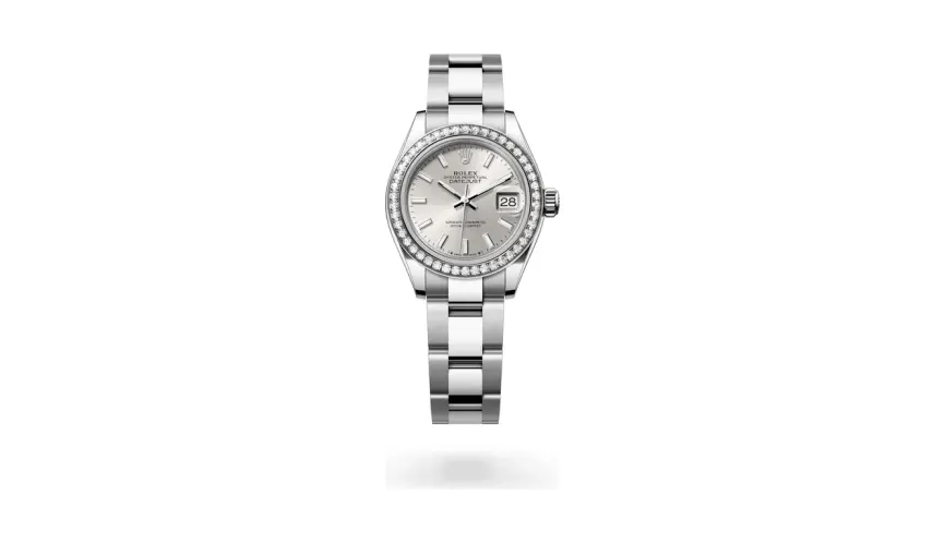 Rolex Lady-Datejust Oyster, 28 mm, Oystersteel, white gold and diamonds, White Rolesor, Silver dial