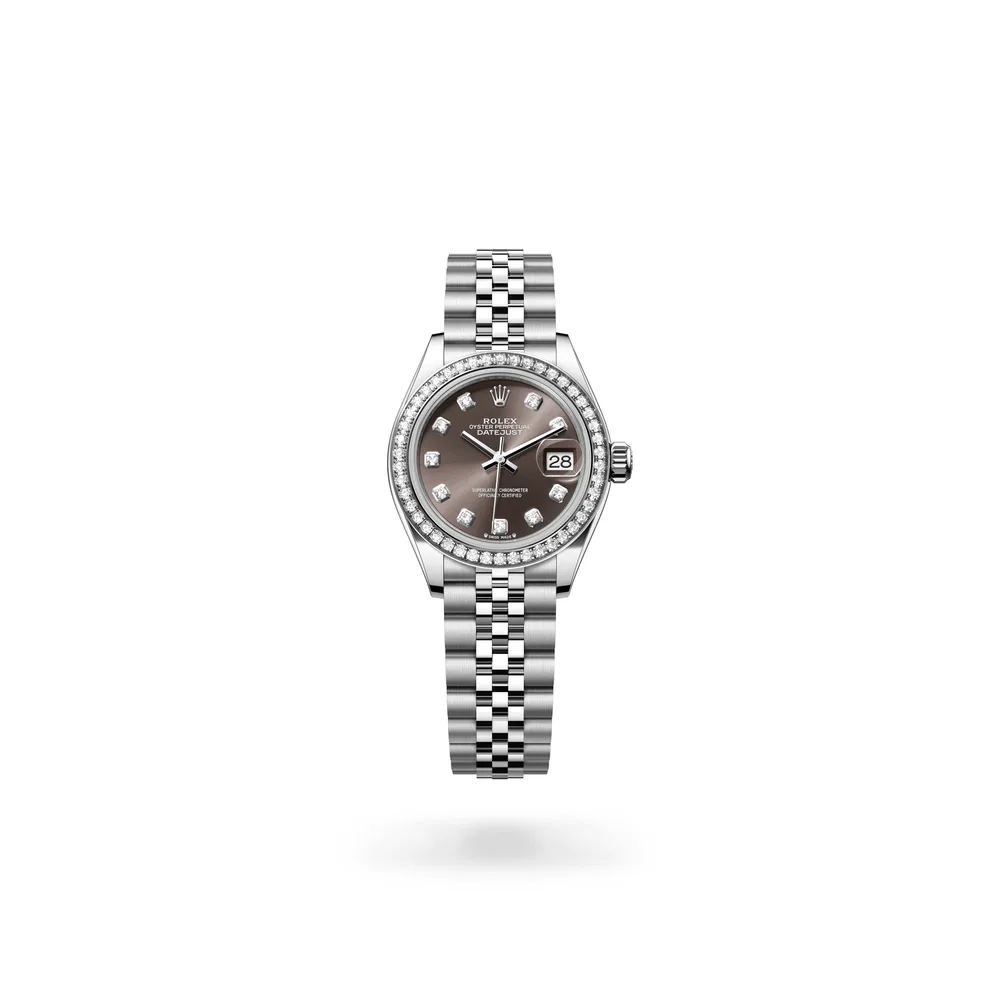 Rolex Lady-Datejust Oyster, 28 mm, Oystersteel, white gold and diamonds, White Rolesor, Dark grey dial