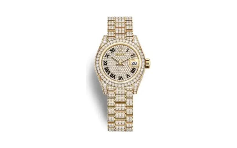 Rolex Lady-Datejust 28 Yellow Gold / Diamond / Paved - Roman / President