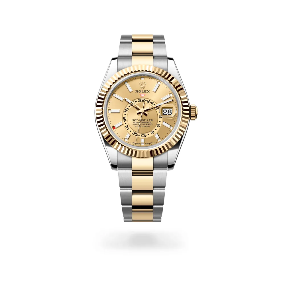 Rolex Oyster Perpetual Sky-Dweller, 42 mm, Oystersteel and yellow gold, Yellow Rolesor, Champagne-colour dial
