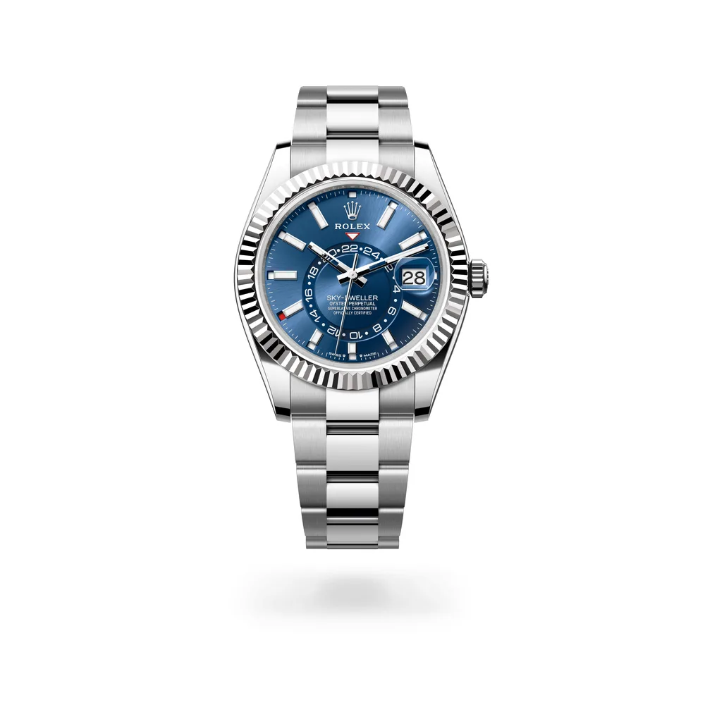 Rolex Oyster Perpetual Sky-Dweller, 42 mm, Oystersteel and white gold, White Rolesor, Bright blue dial