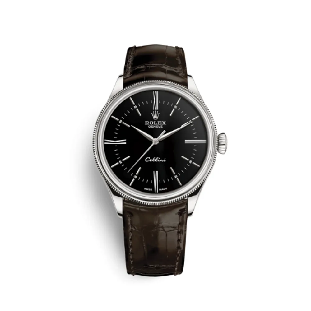 Rolex Cellini Time White Gold / Black / Alligator Brown