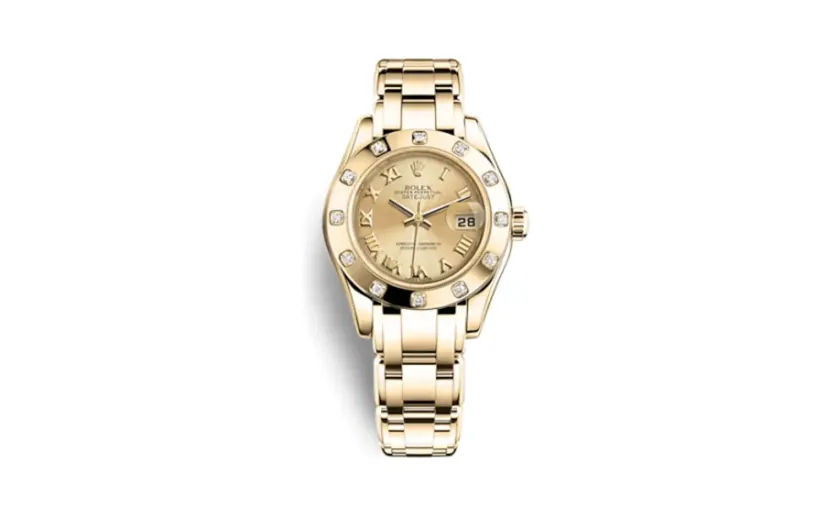 Rolex Datejust Pearlmaster 29 Yellow Gold 12 Diamond Champagne Roman