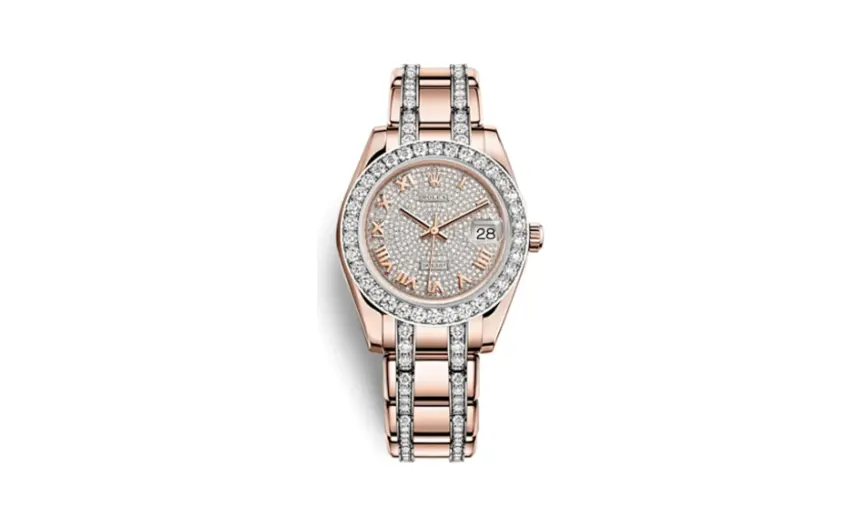 Rolex Datejust Pearlmaster 34 Everose Diamond Paved Roman