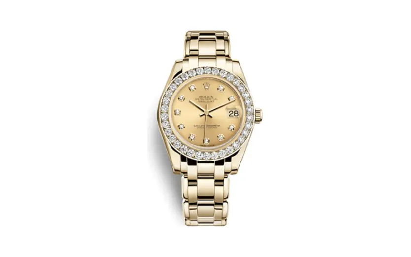 Rolex Datejust Pearlmaster 34 Yellow Gold Diamond Champagne Diamonds