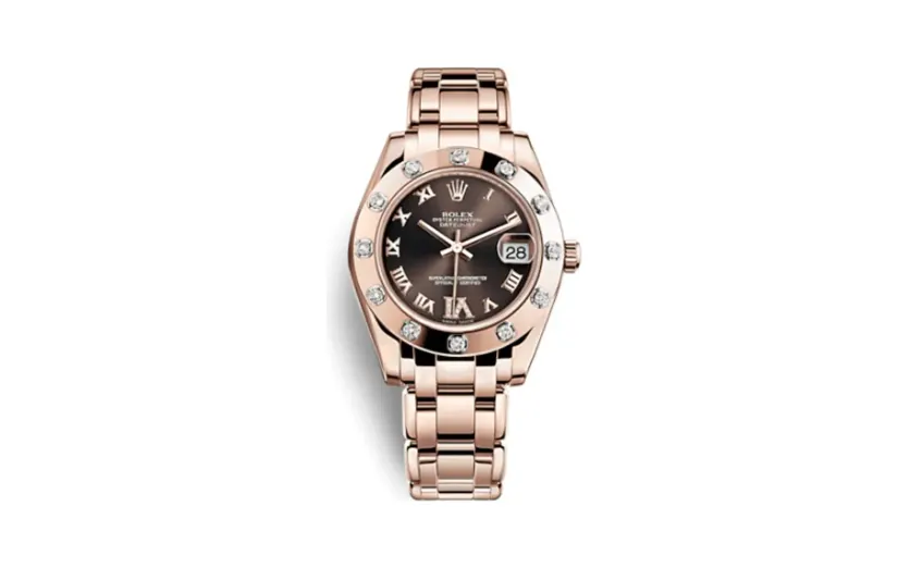 Rolex Datejust Pearlmaster 34 Everose 12 Diamond Chocolate Roman