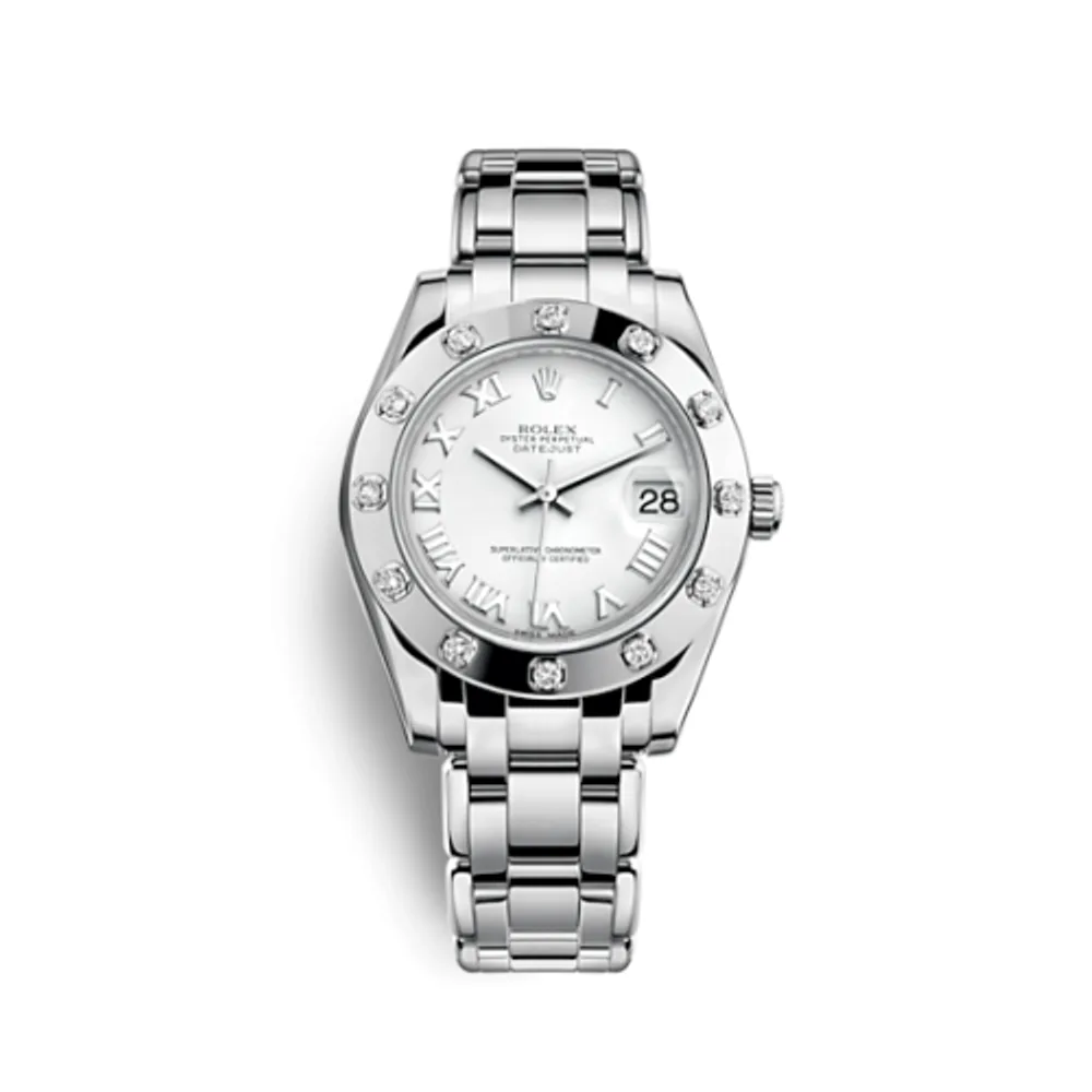 Rolex Datejust Pearlmaster 34 White Gold 12 Diamond White Roman