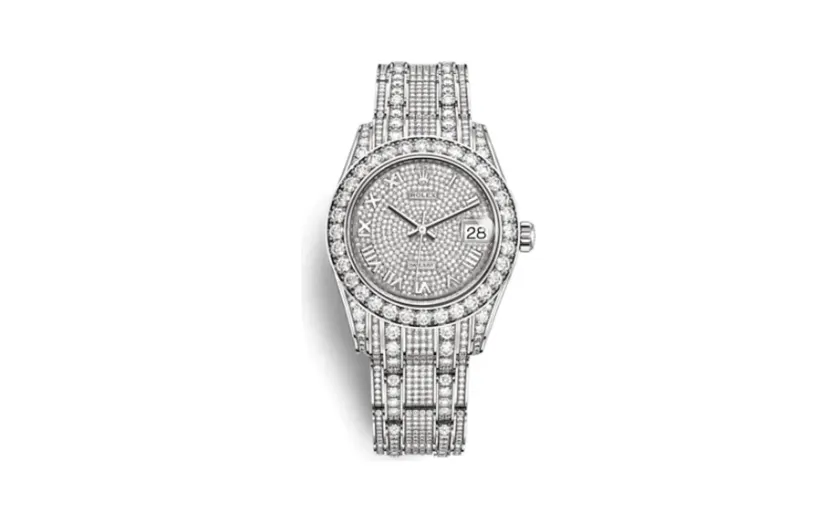 Rolex Datejust Pearlmaster 34 White Gold Diamond / Paved Roman
