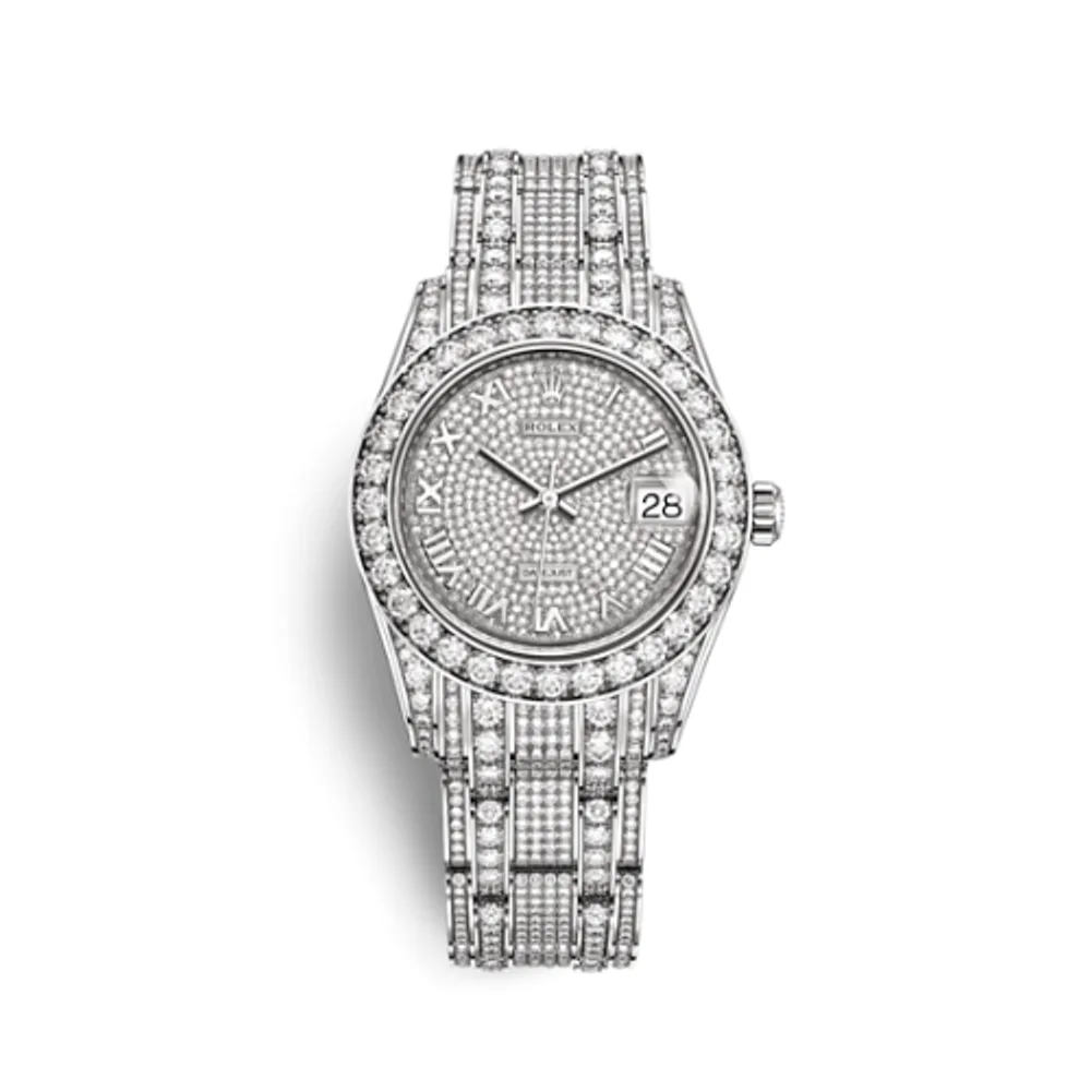 Rolex Datejust Pearlmaster 34 White Gold Diamond / Paved Roman