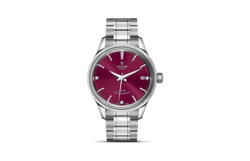 Tudor Style 34 Stainless Steel / Burgundy-Diamond / Bracelet