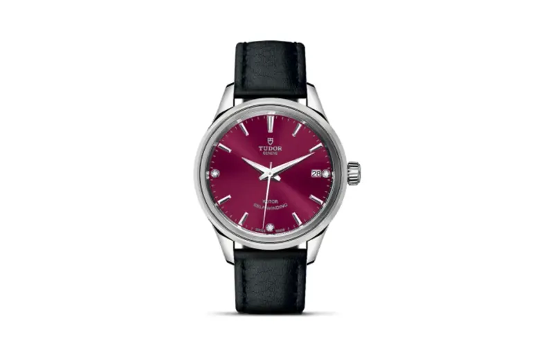 Tudor Style 34 Stainless Steel / Burgundy-Diamond / Strap