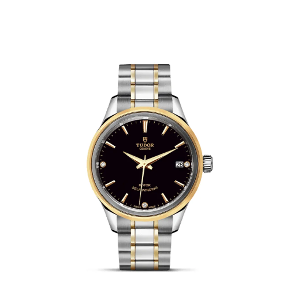 Tudor Style 34 Stainless Steel / Yellow Gold / Black-Diamond / Bracelet