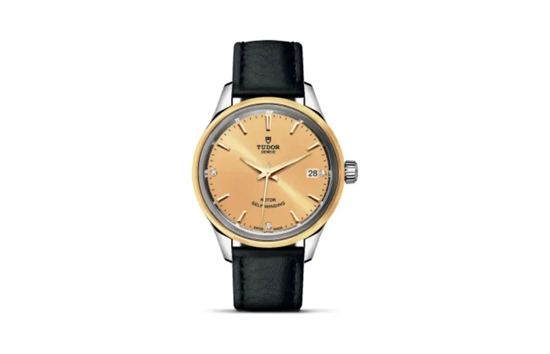 Tudor Style 34 Stainless Steel / Yellow Gold / Champagne-Diamond / Strap