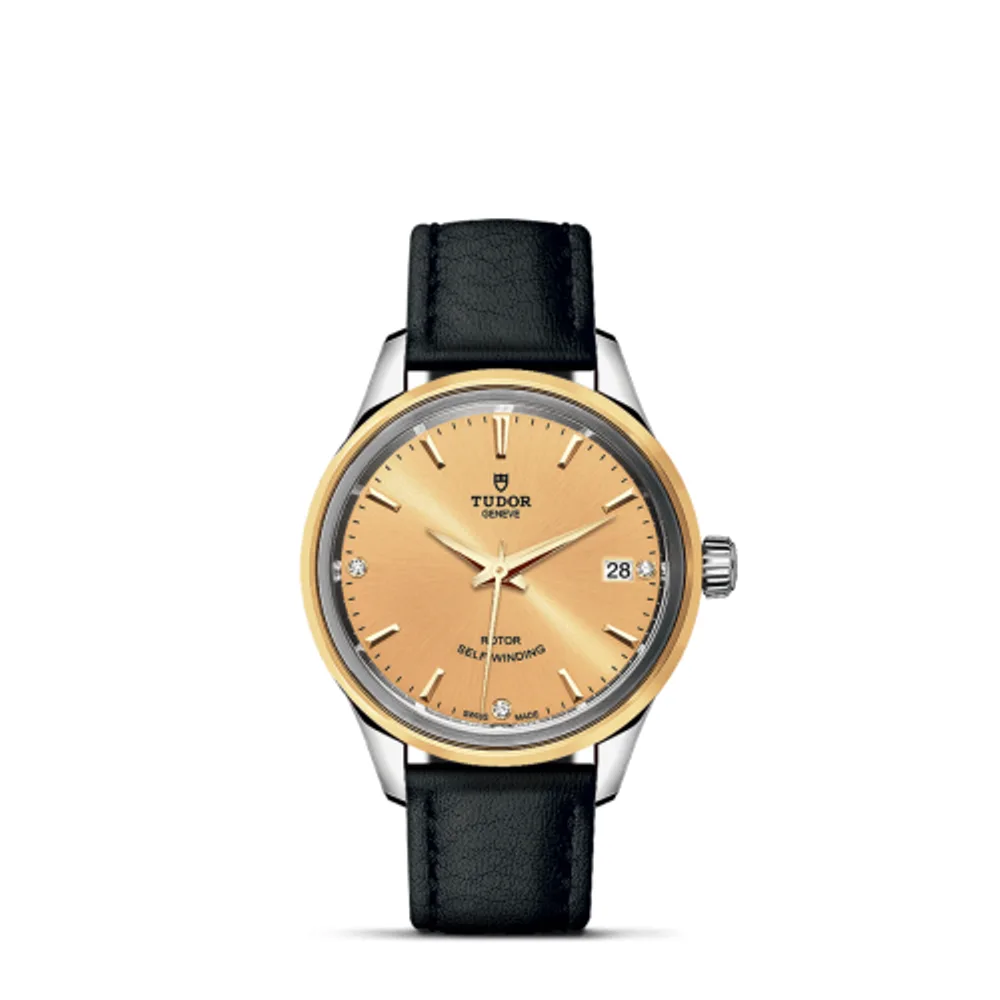 Tudor Style 34 Stainless Steel / Yellow Gold / Champagne-Diamond / Strap