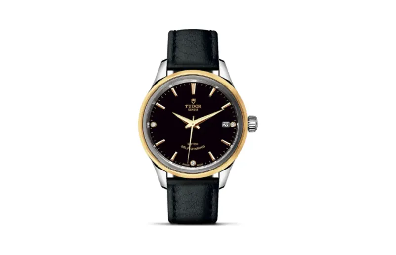 Tudor Style 34 Stainless Steel / Yellow Gold / Black-Diamond / Strap