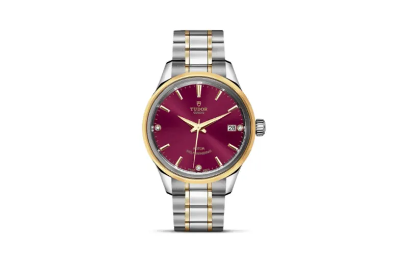 Tudor Style 34 Stainless Steel / Yellow Gold / Burgundy-Diamond / Bracelet