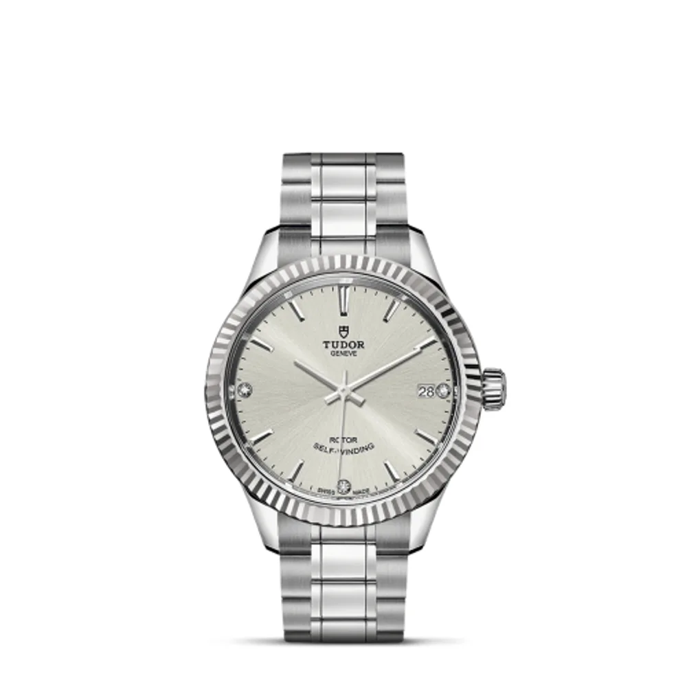 Tudor Style 34 Stainless Steel / Fluted / Silver-Diamond / Bracelet