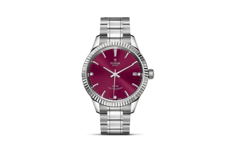 Tudor Style 34 Stainless Steel / Fluted / Burgundy-Diamond / Bracelet