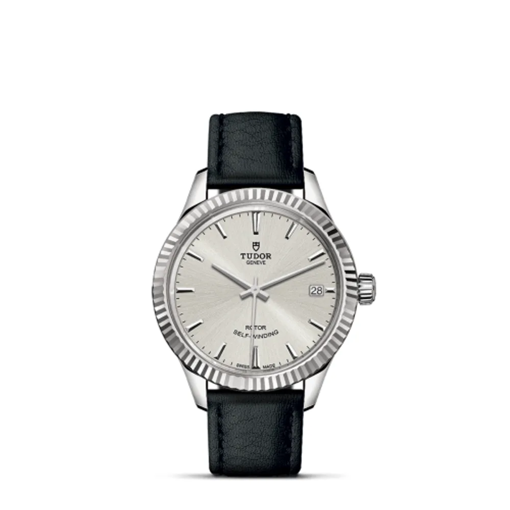 Tudor Style 34 Stainless Steel / Fluted / Silver / Strap
