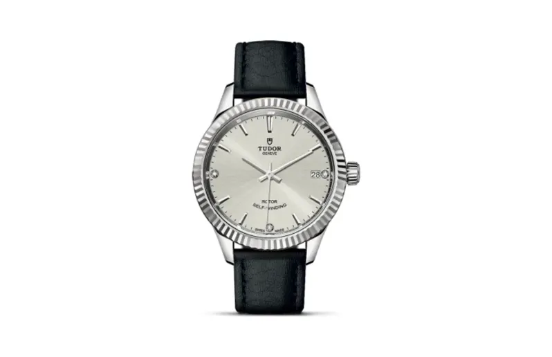 Tudor Style 34 Stainless Steel / Fluted / Silver-Diamond / Strap