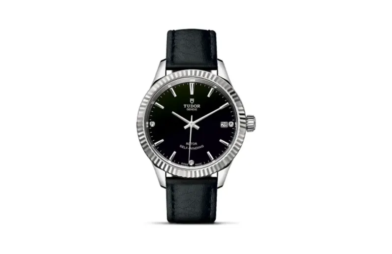 Tudor Style 34 Stainless Steel / Fluted / Black-Diamond / Strap