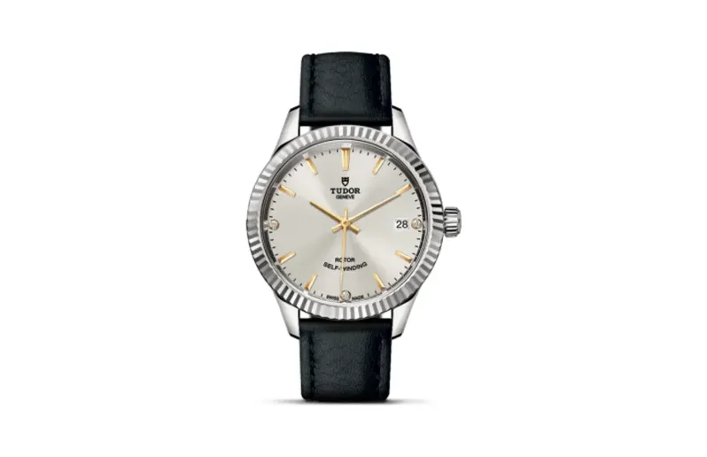 Tudor Style 34 Stainless Steel / Fluted / Silver-Diamond / Strap