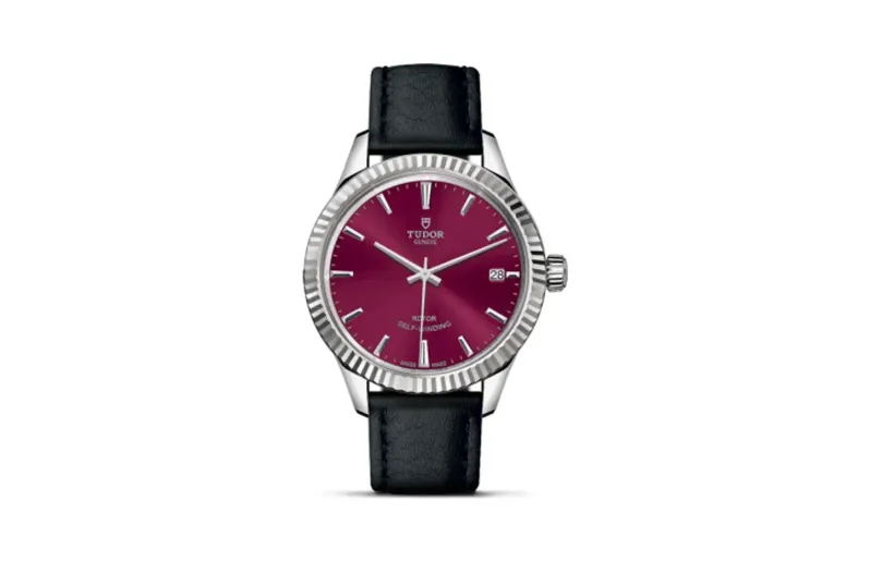 Tudor Style 34 Stainless Steel / Fluted / Burgundy / Strap