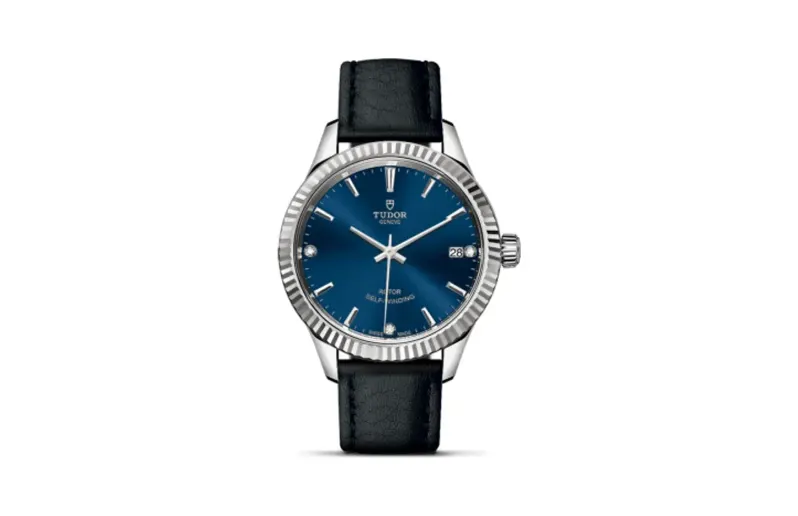 Tudor Style 34 Stainless Steel / Fluted / Blue-Diamond / Strap