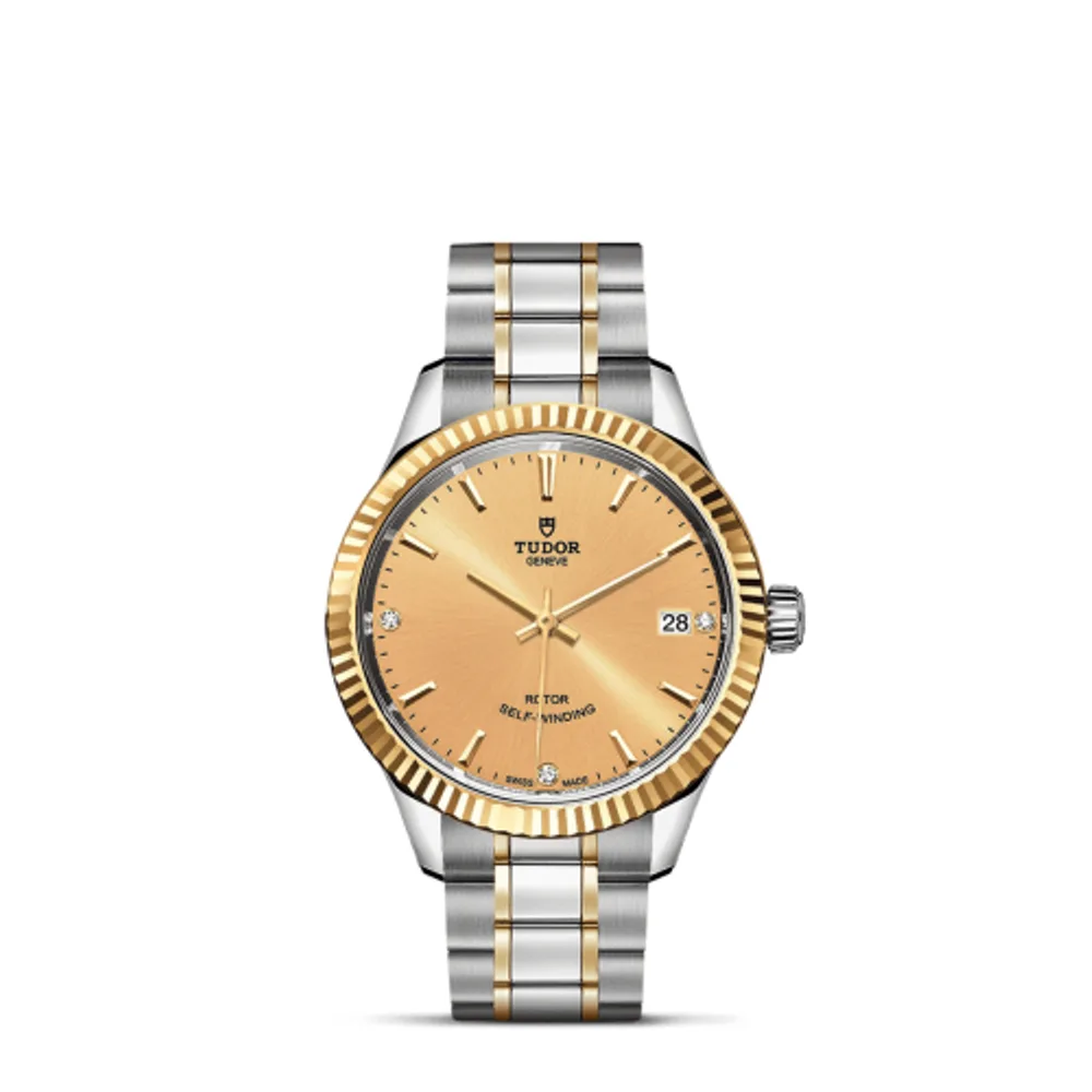 Tudor Style 34 Stainless Steel / Yellow Gold / Fluted / Champagne-Diamond / Bracelet