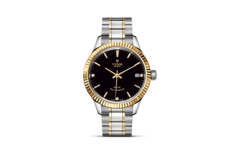 Tudor Style 34 Stainless Steel / Yellow Gold / Fluted / Black-Diamond / Bracelet