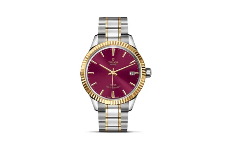 Tudor Style 34 Stainless Steel / Yellow Gold / Fluted / Burgundy / Bracelet