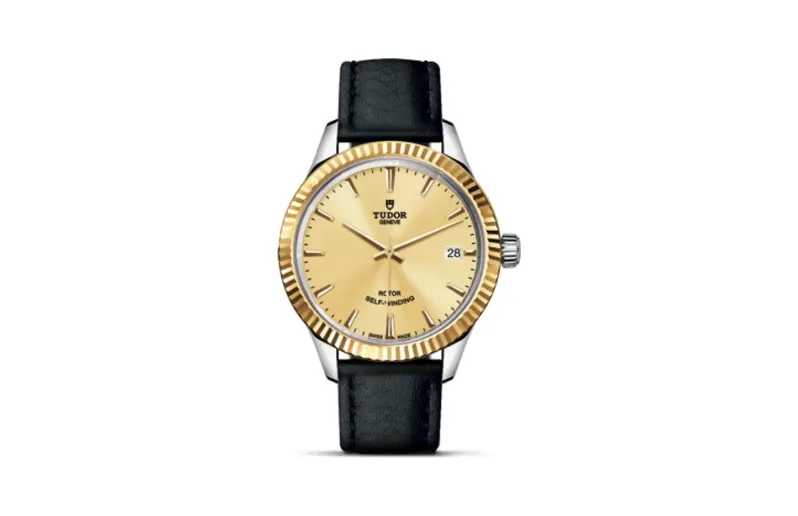Tudor Style 34 Stainless Steel / Yellow Gold / Fluted / Champagne / Strap