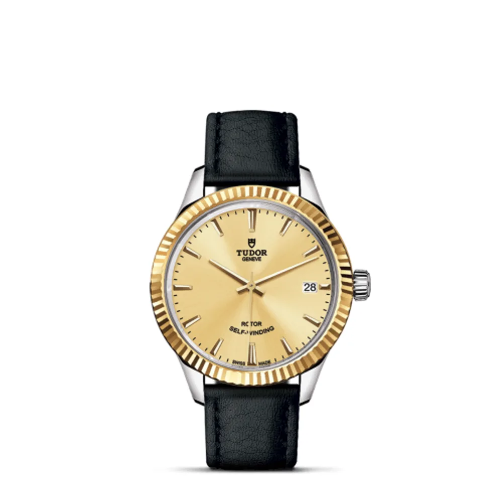 Tudor Style 34 Stainless Steel / Yellow Gold / Fluted / Champagne / Strap